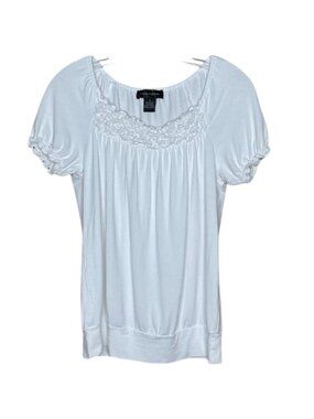 Cable & Gauge Top Peasant Style Smocking Short Sleeve White Size S Y2K Flirty